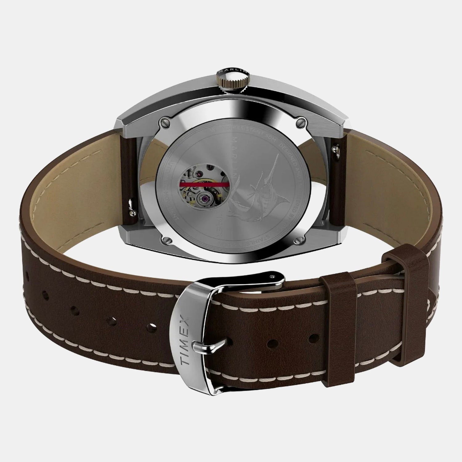 Men Quartz Silver Dial Analog Leather Watch TW2V62000U9