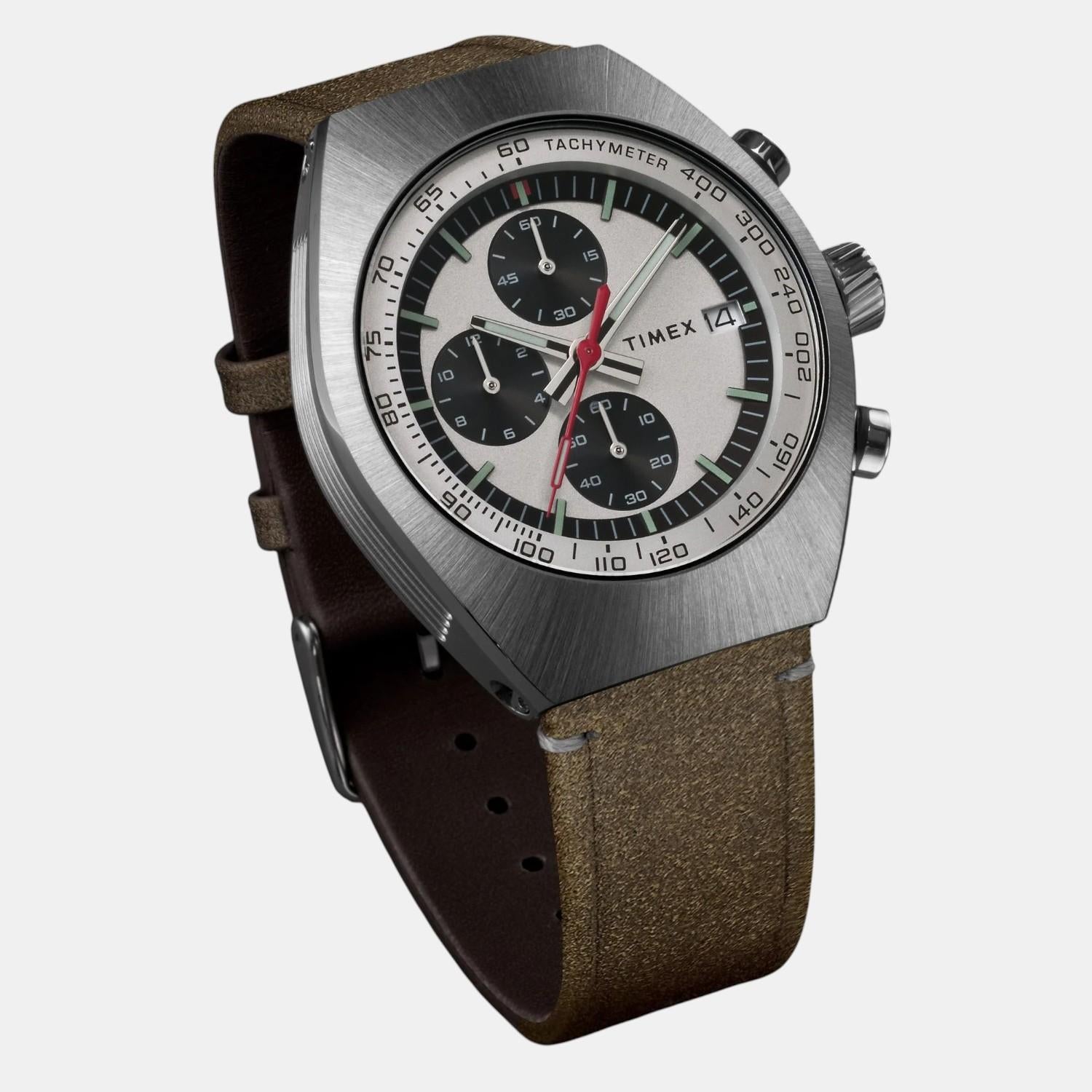 Men Quartz Silver Dial Analog Leather Watch TW2W50100UJ