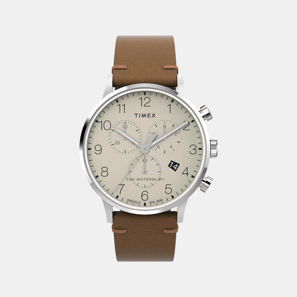 Men Quartz Cream Dial Analog Leather Watch TW2W50900UJ
