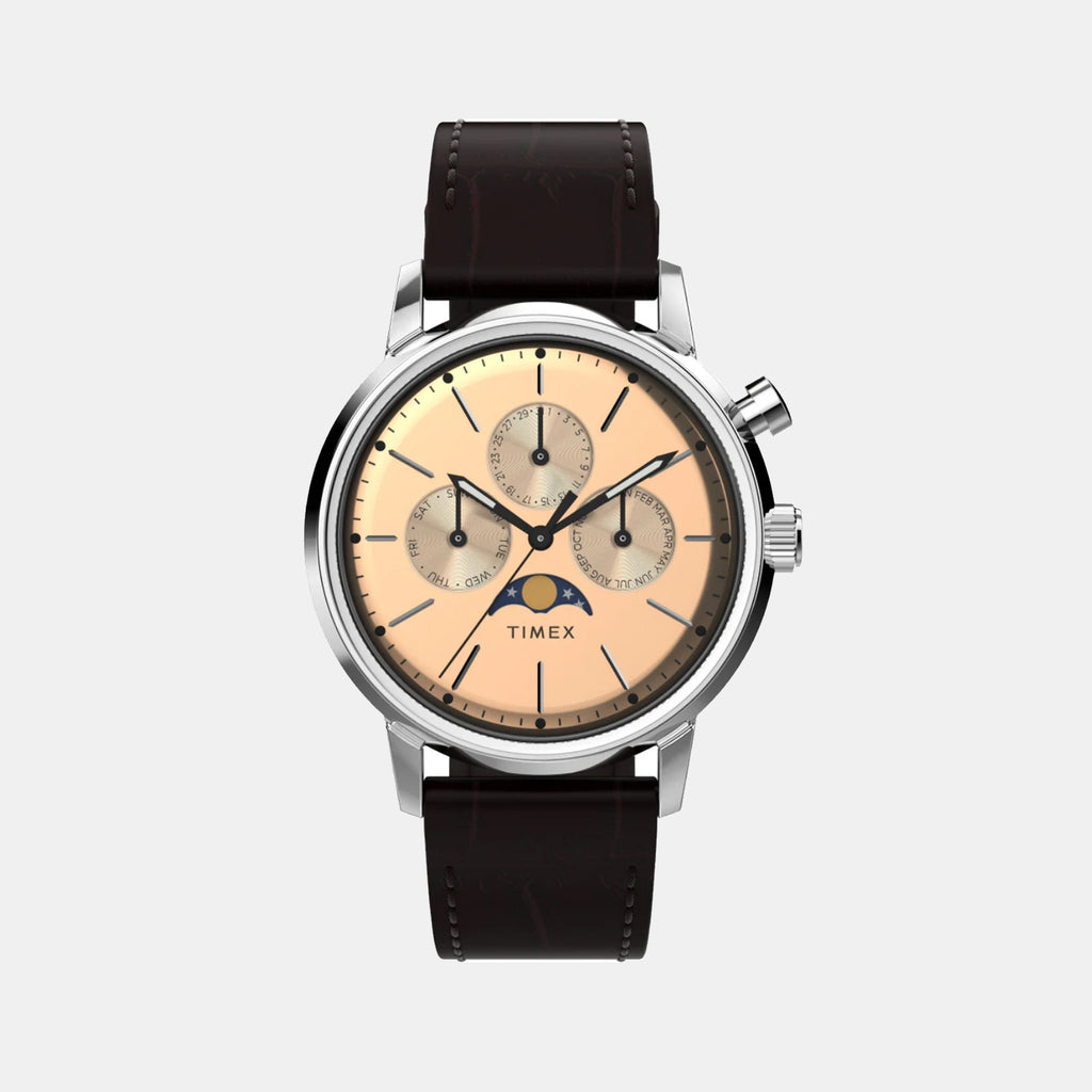 Marlin Men Quartz Rose Gold Dial Multi-Function Leather Watch TW2W51100UJ