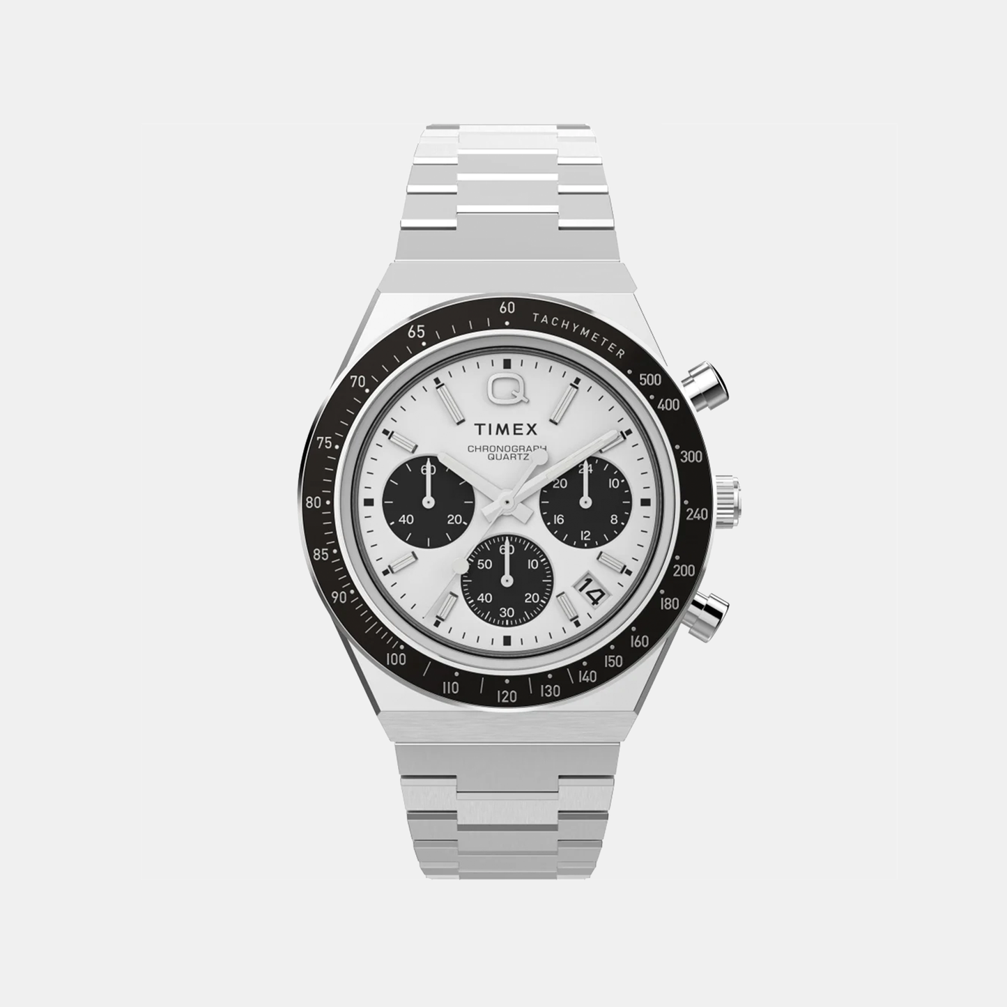 Q Timex Men Quartz White Dial Chronograph Stainless Steel Watch TW2W53300UJ