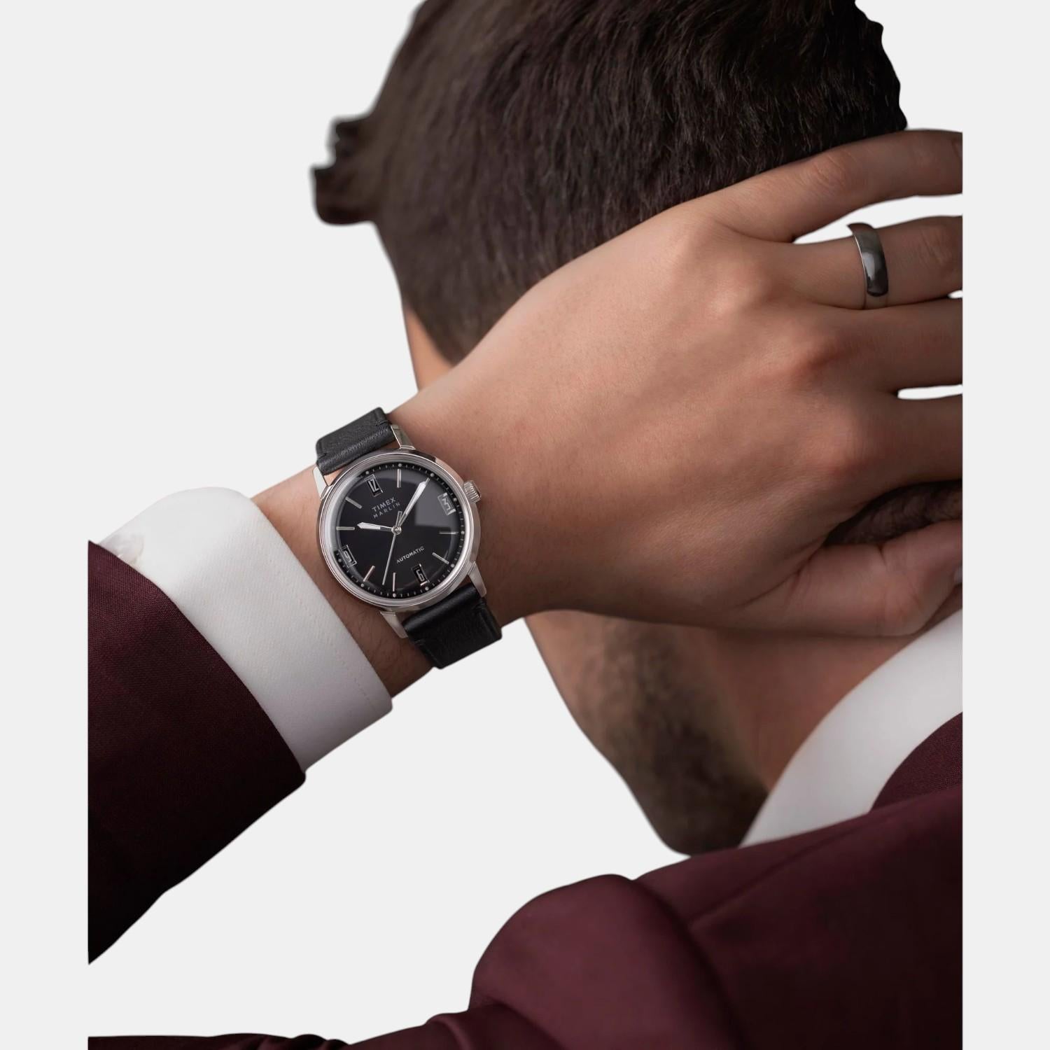 Men Automatic Black Dial Analog Leather Watch TW2W59700UJ