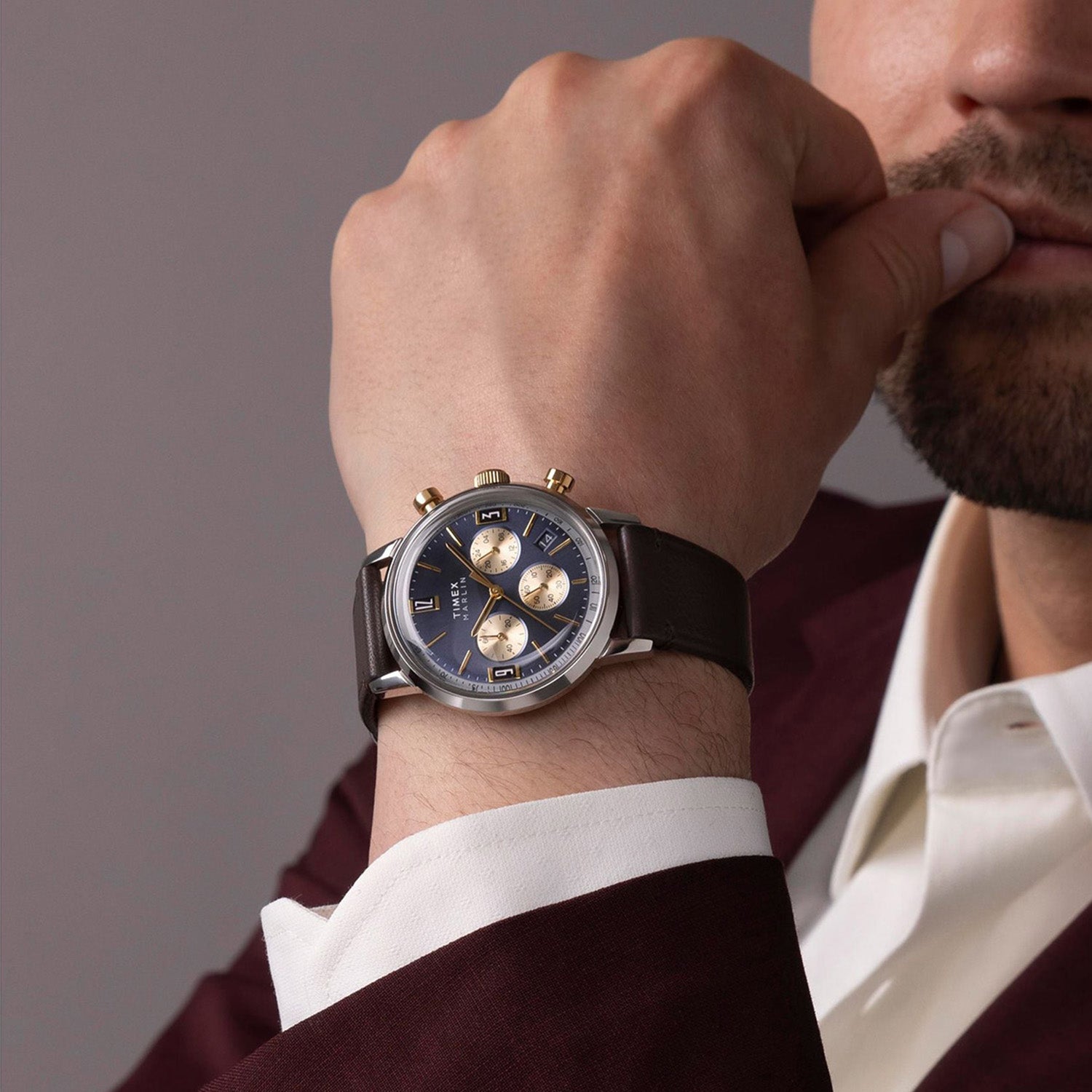 Marlin Men Quartz Blue Dial Chronograph Leather Watch TW2W60400UJ