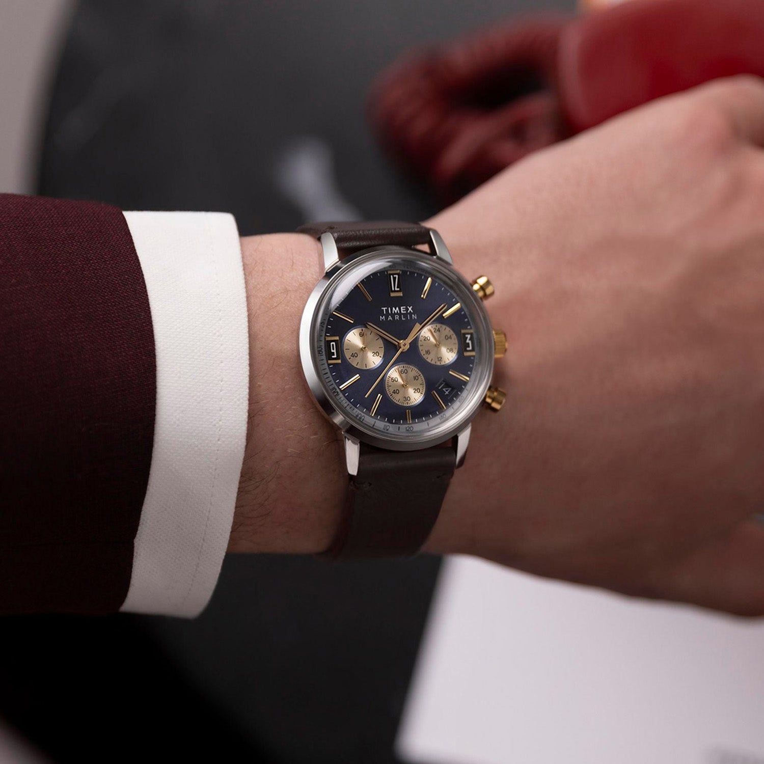 Marlin Men Quartz Blue Dial Chronograph Leather Watch TW2W60400UJ