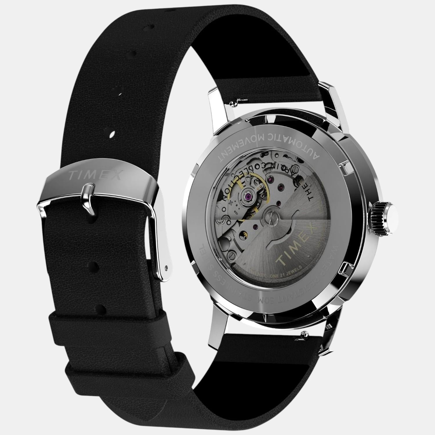 Men Automatic Blue Dial Analog Leather Watch TW2W93100UJ