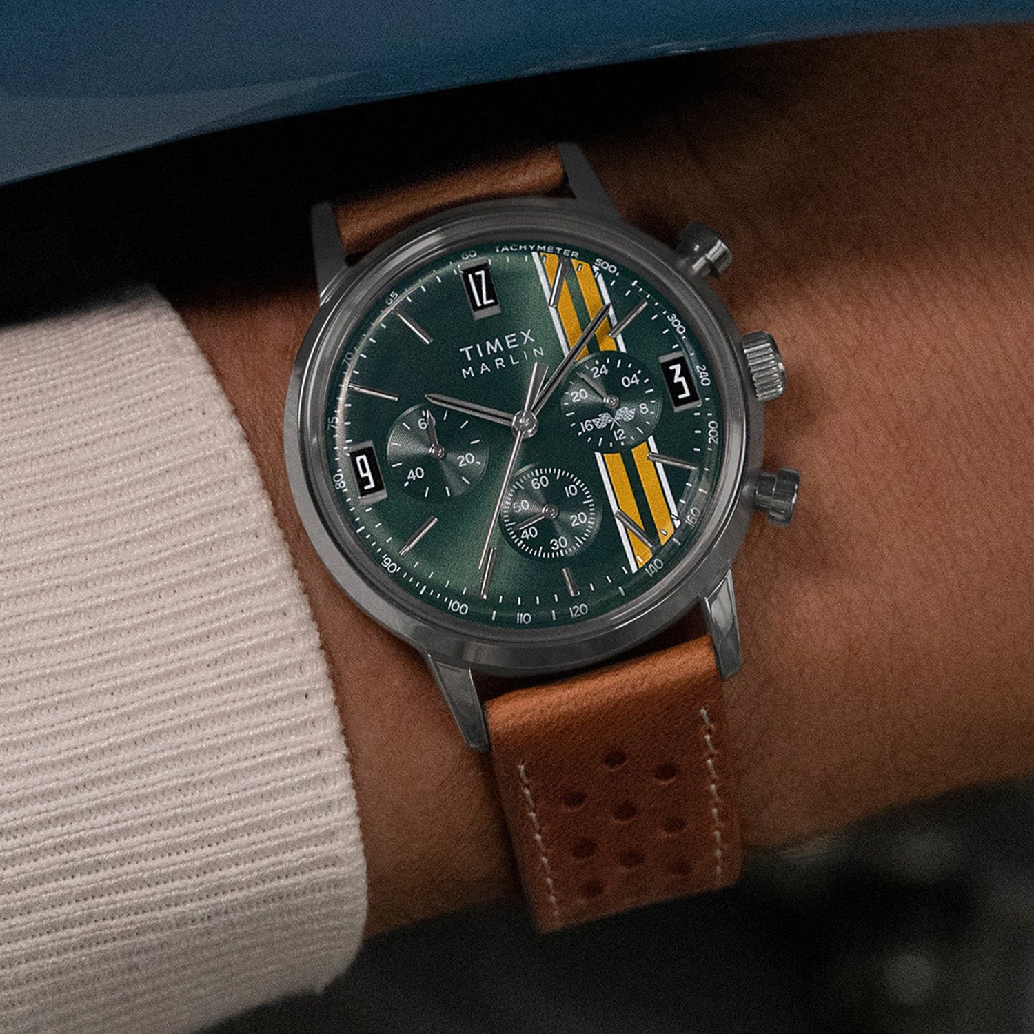 Men Quartz Green Dial Analog Leather Watch TW2W99100UJ