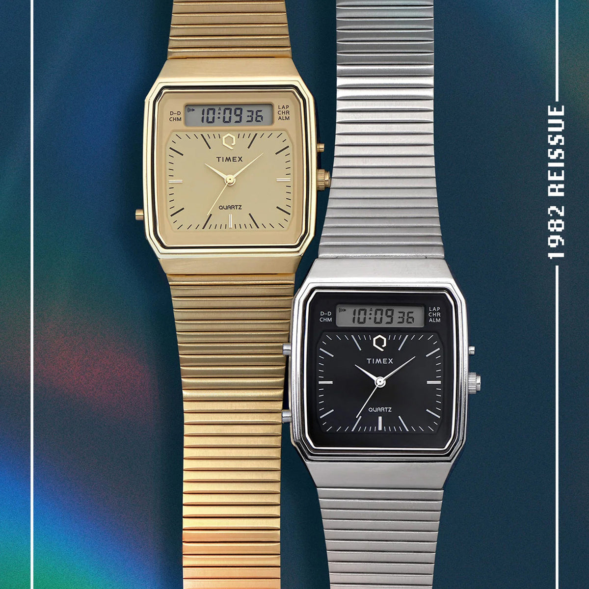 Q Timex Men Quartz Champagne Dial Analog-Digital Stainless Steel Watch TW2Y06000UJ
