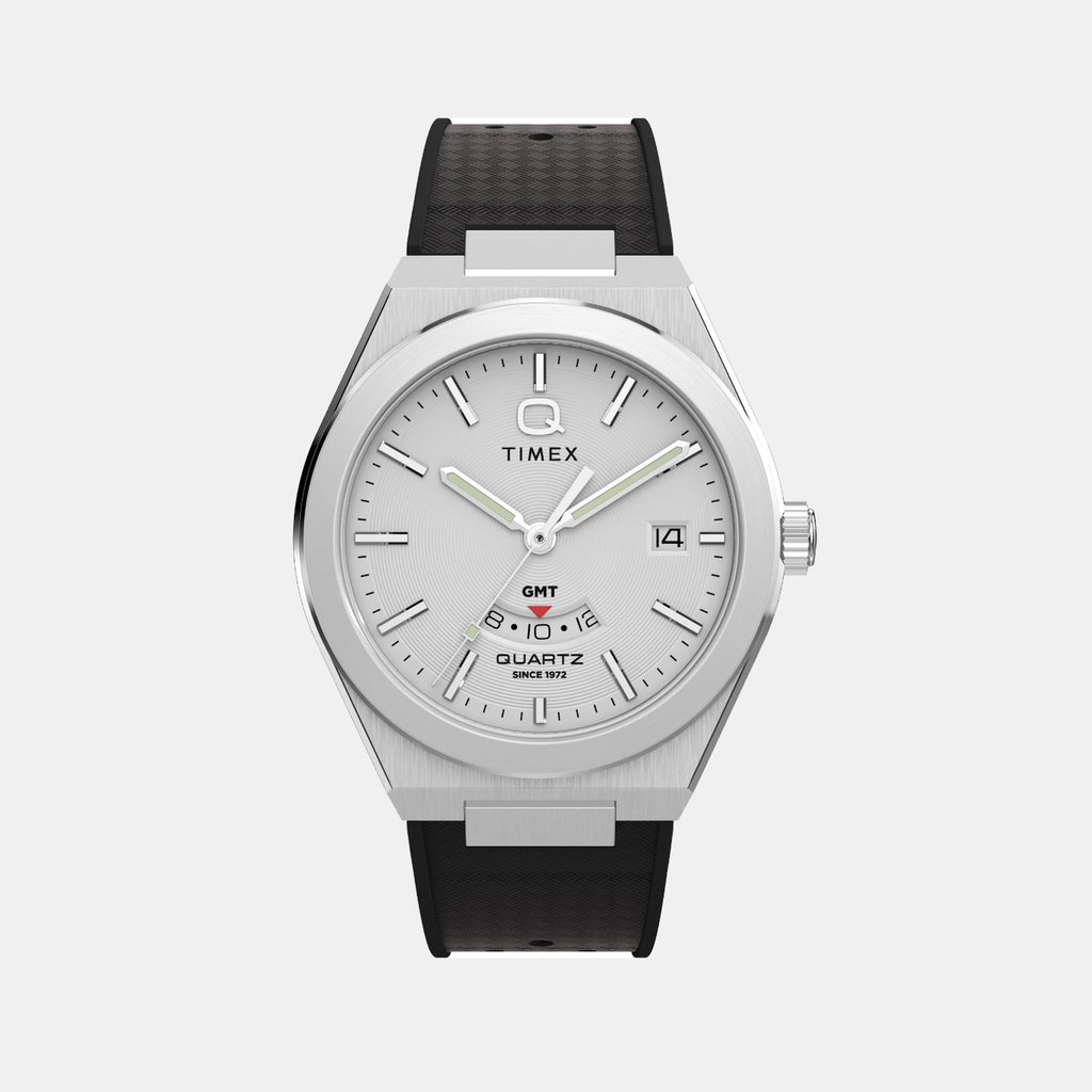 Q Timex Men Quartz Silver Dial Analog Rubber Watch TW2Y12200UJ