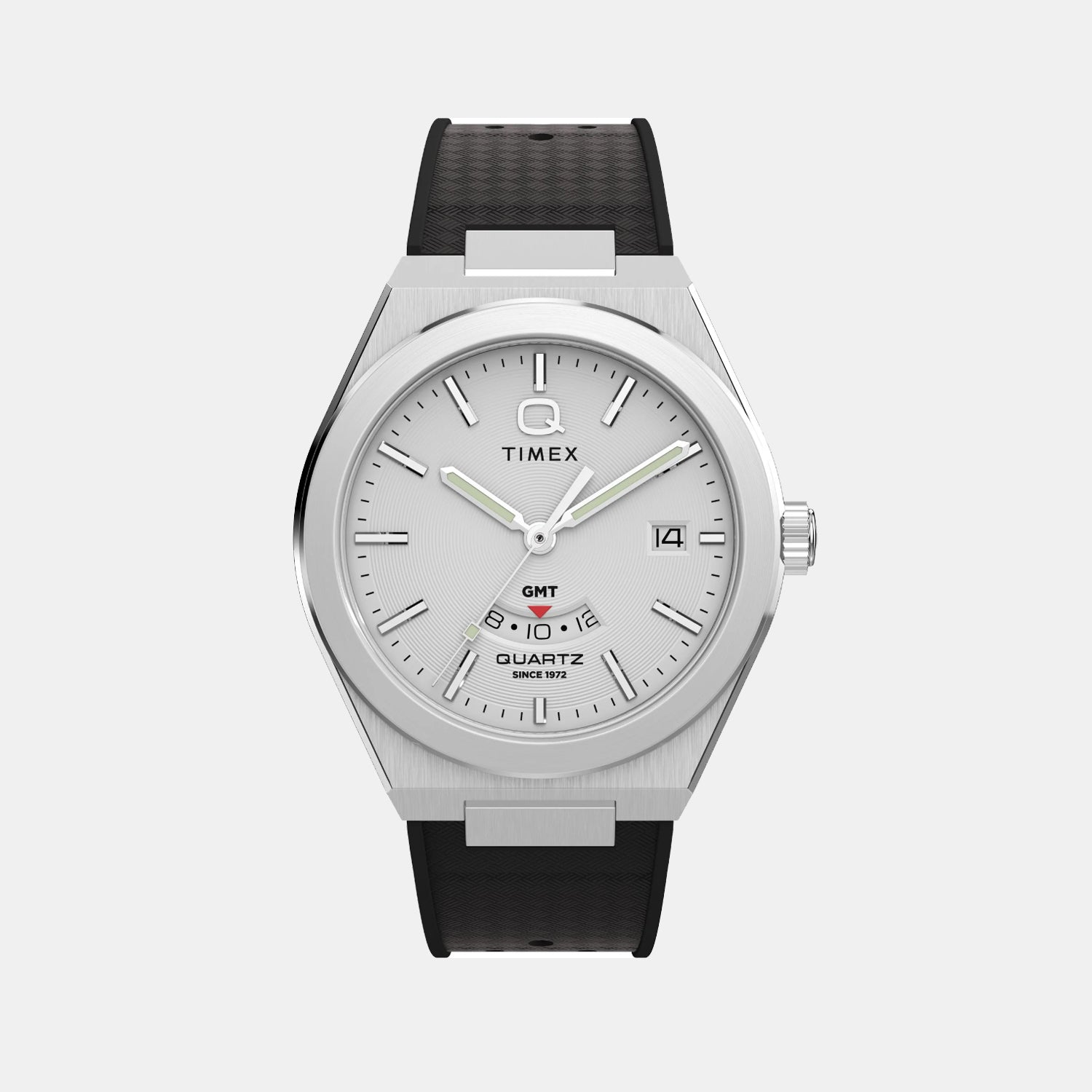 Q Timex Men Quartz Silver Dial Analog Rubber Watch TW2Y12200UJ