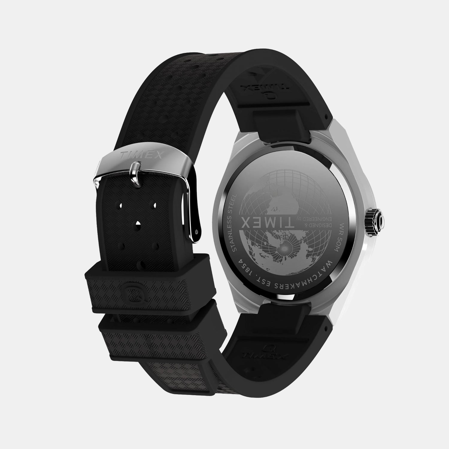 Q Timex Men Quartz Silver Dial Analog Rubber Watch TW2Y12200UJ