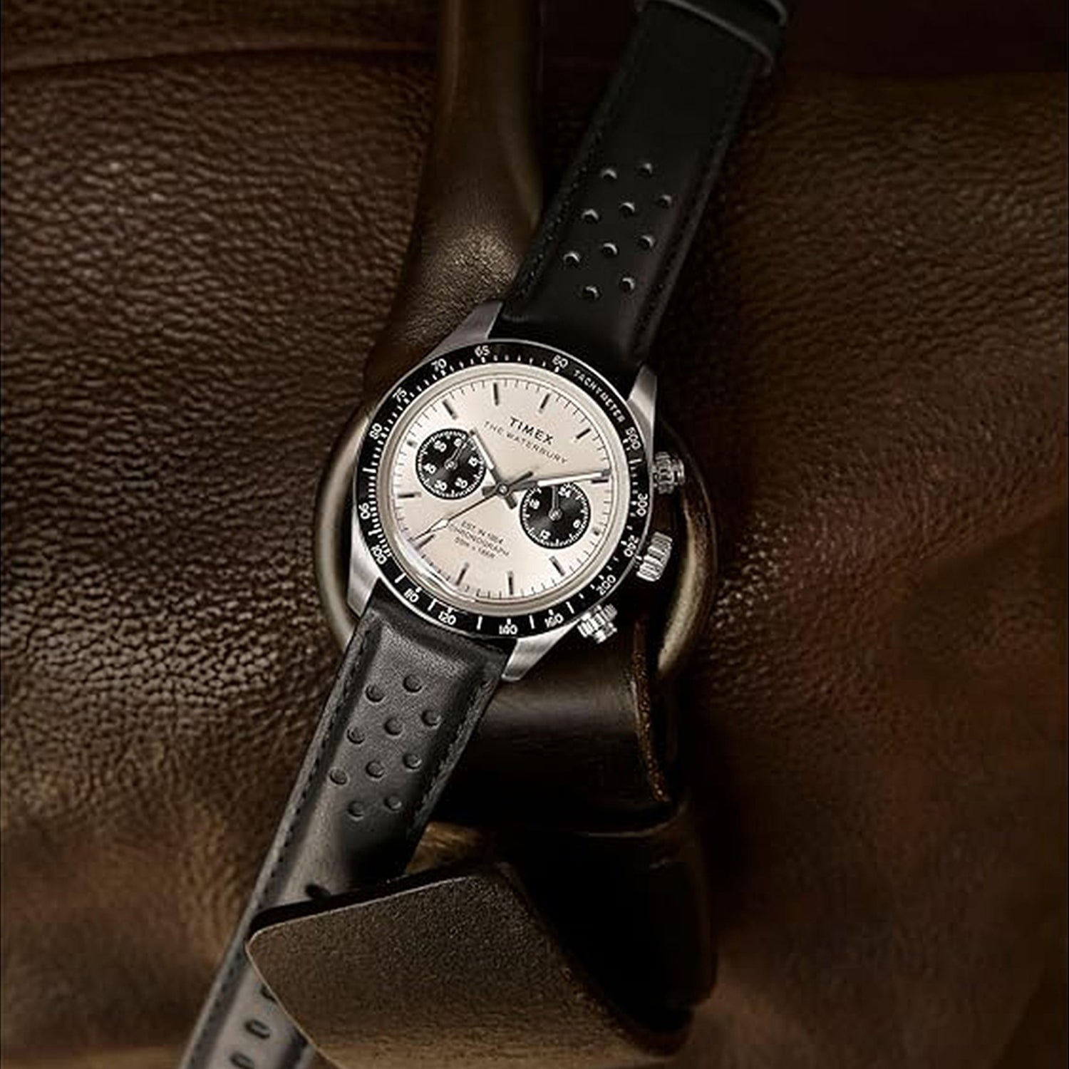 Waterbury Heritage Men Quartz Silver Dial Chronograph Leather Watch TW2Y19300IK