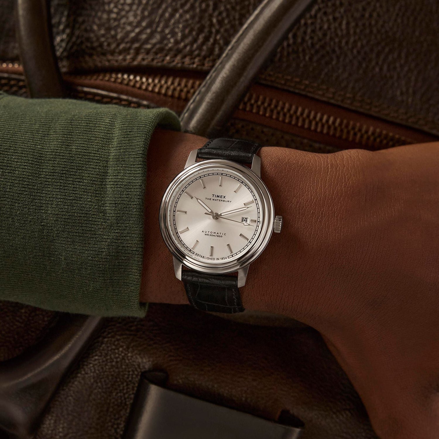 Men Automatic Silver Dial Analog Leather Watch TW2Y22900UJ