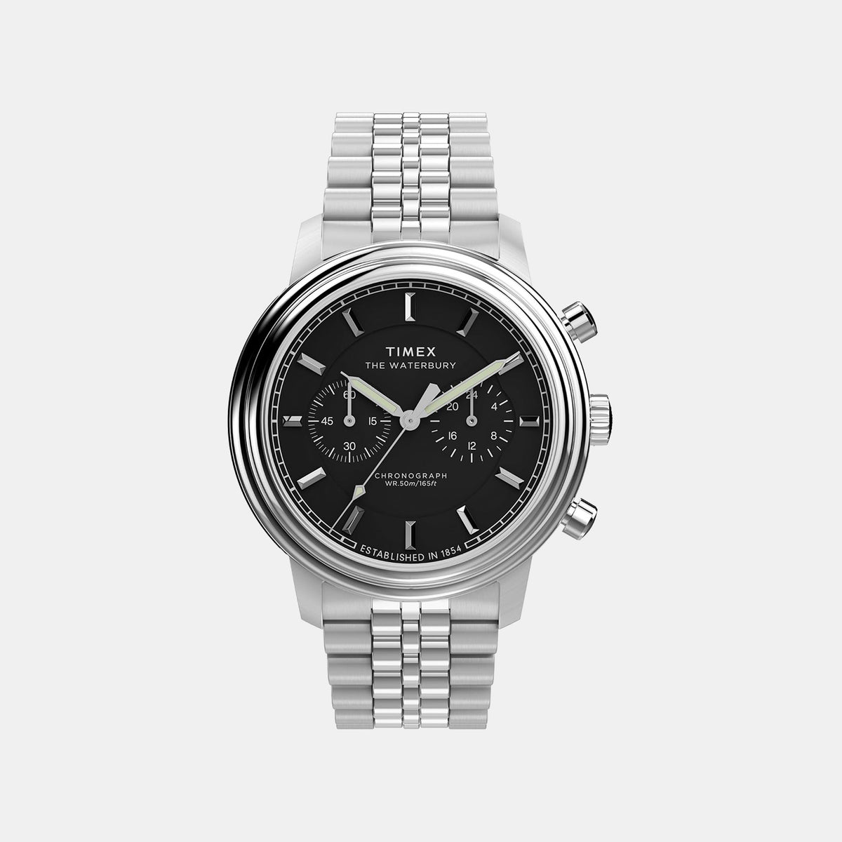 Waterbury Men Quartz Black Dial Chronograph Stainless Steel Watch TW2Y23400UJ