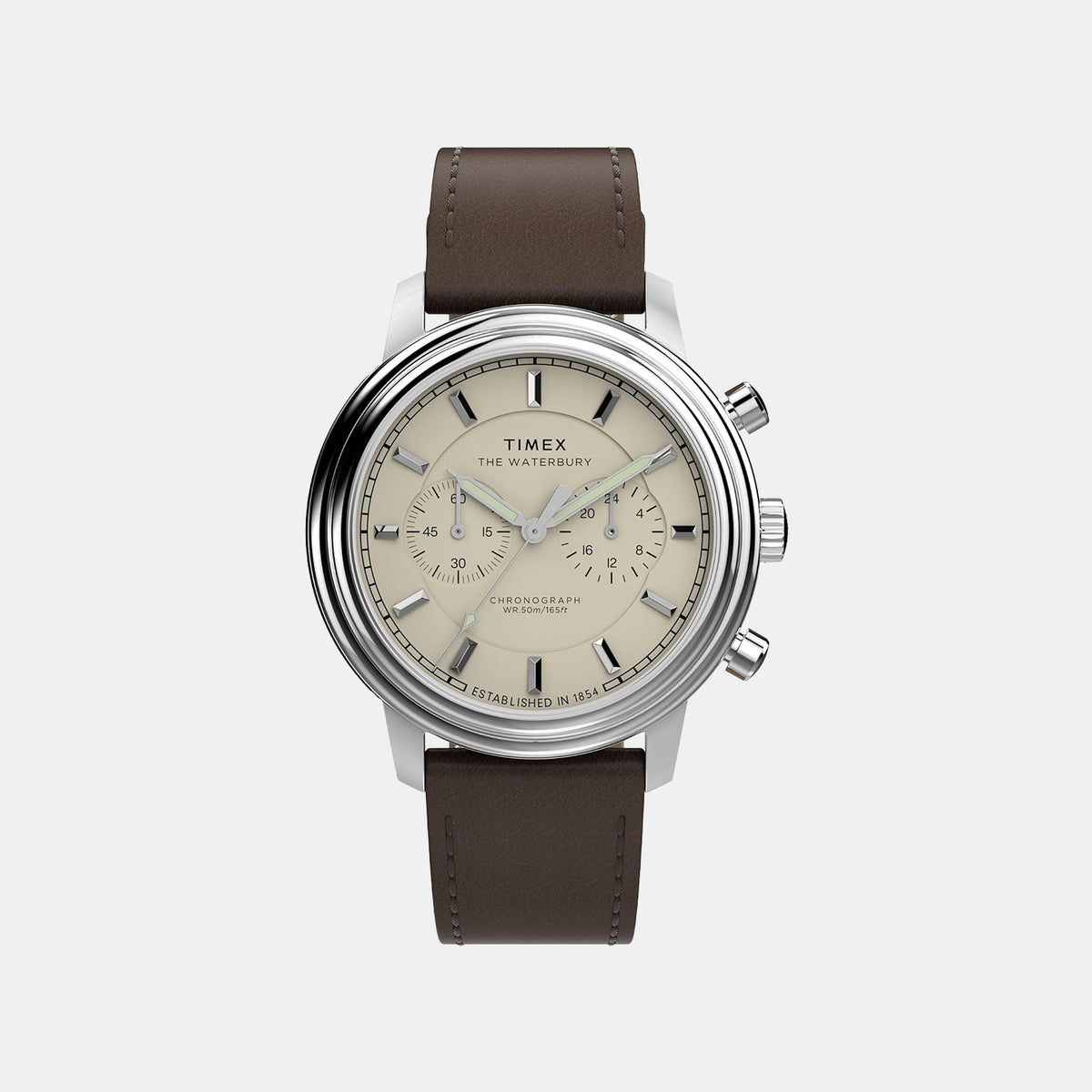 Waterbury Men Quartz Beige Dial Chronograph Leather Watch TW2Y23500UJ
