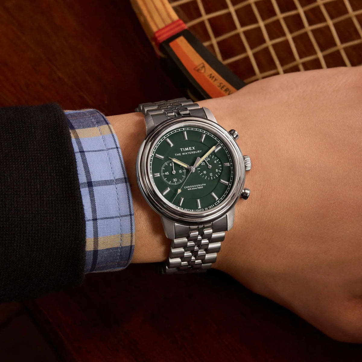 Waterbury Men Quartz Green Dial Chronograph Stainless Steel Watch TW2Y23600UJ