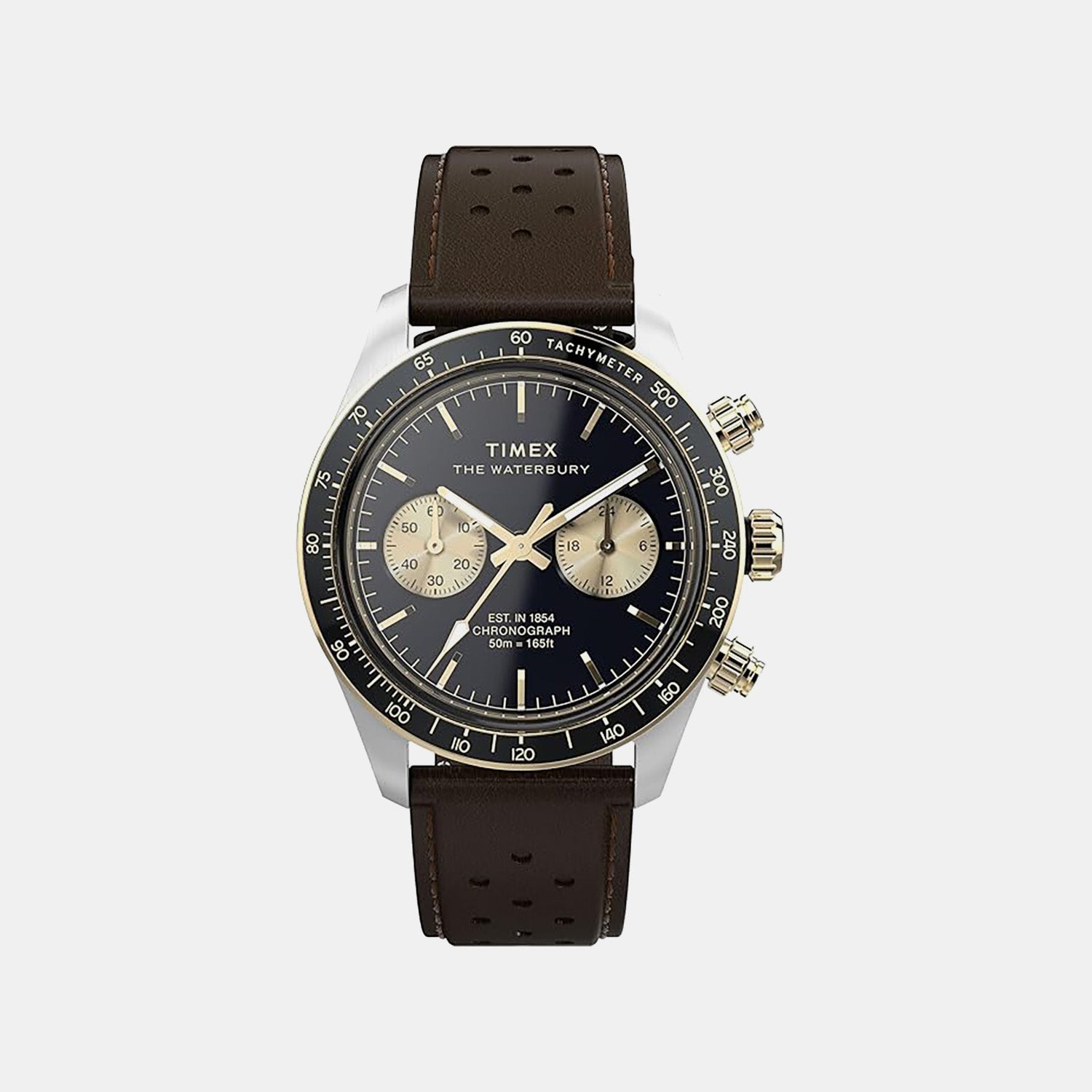 Waterbury Heritage Men Quartz Black Dial Chronograph Leather Watch TW2Y24100IK
