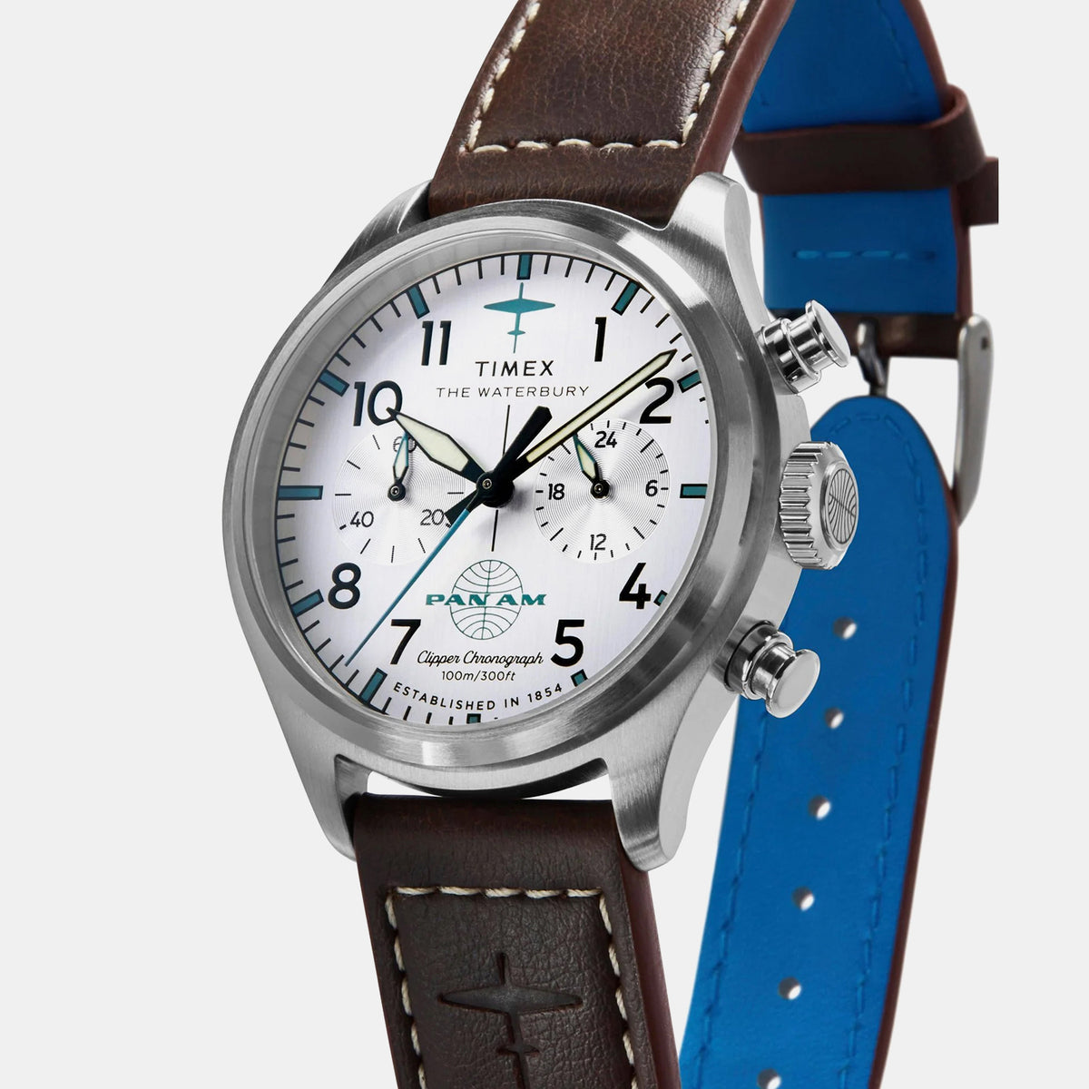 Waterbury Men Quartz Silver Dial Chronograph Leather Watch TW2Y38700X6