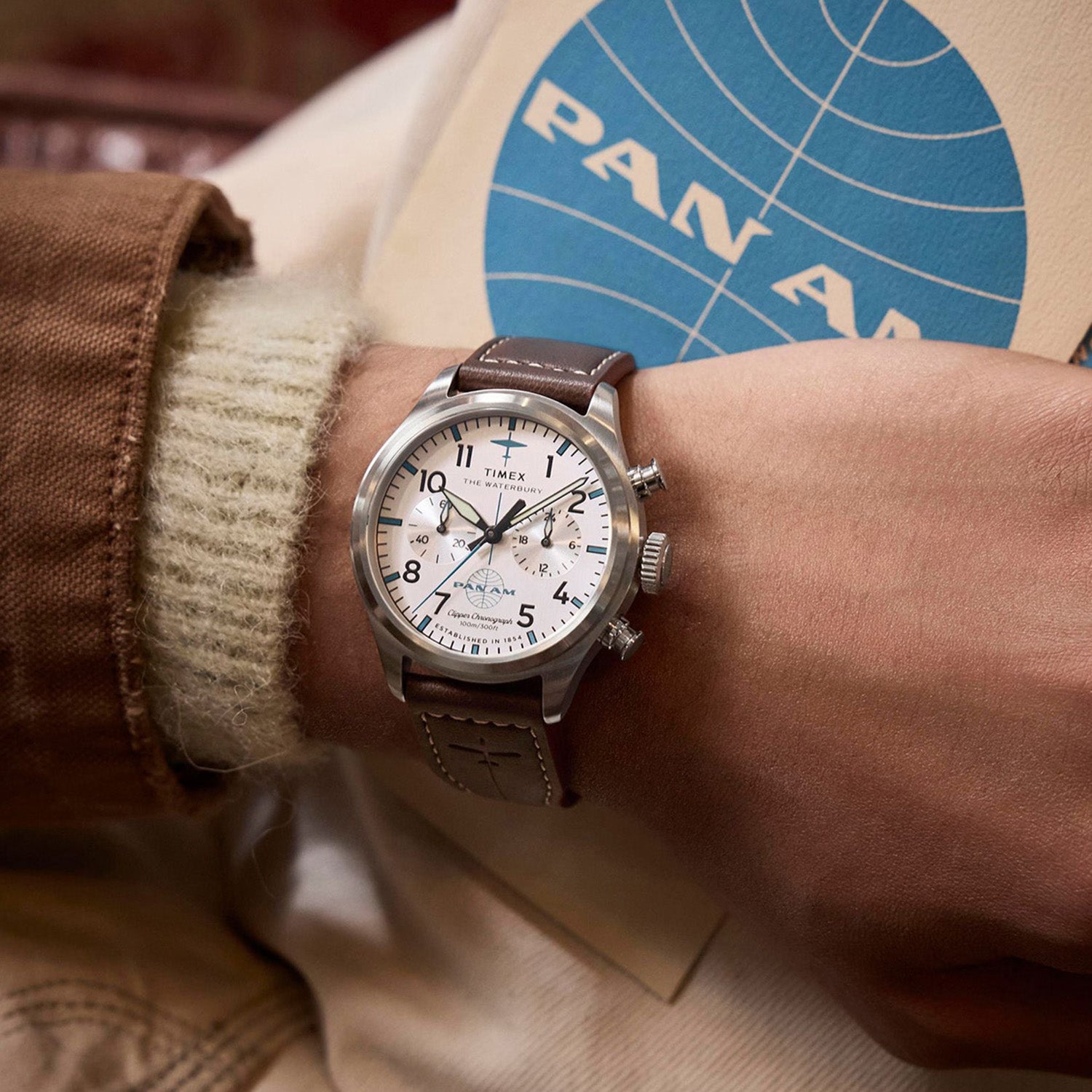 Waterbury Traditional Men Quartz Silver Dial Chronograph Leather Watch TW2Y38700X6