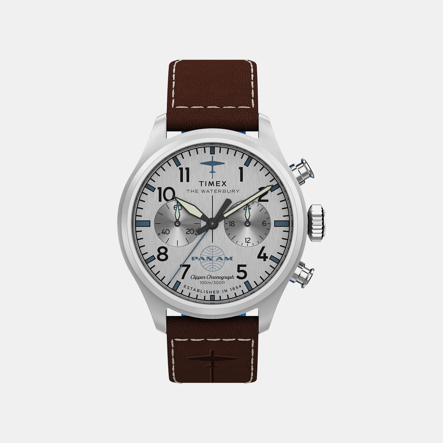 Waterbury Traditional Men Quartz Silver Dial Chronograph Leather Watch TW2Y38700X6