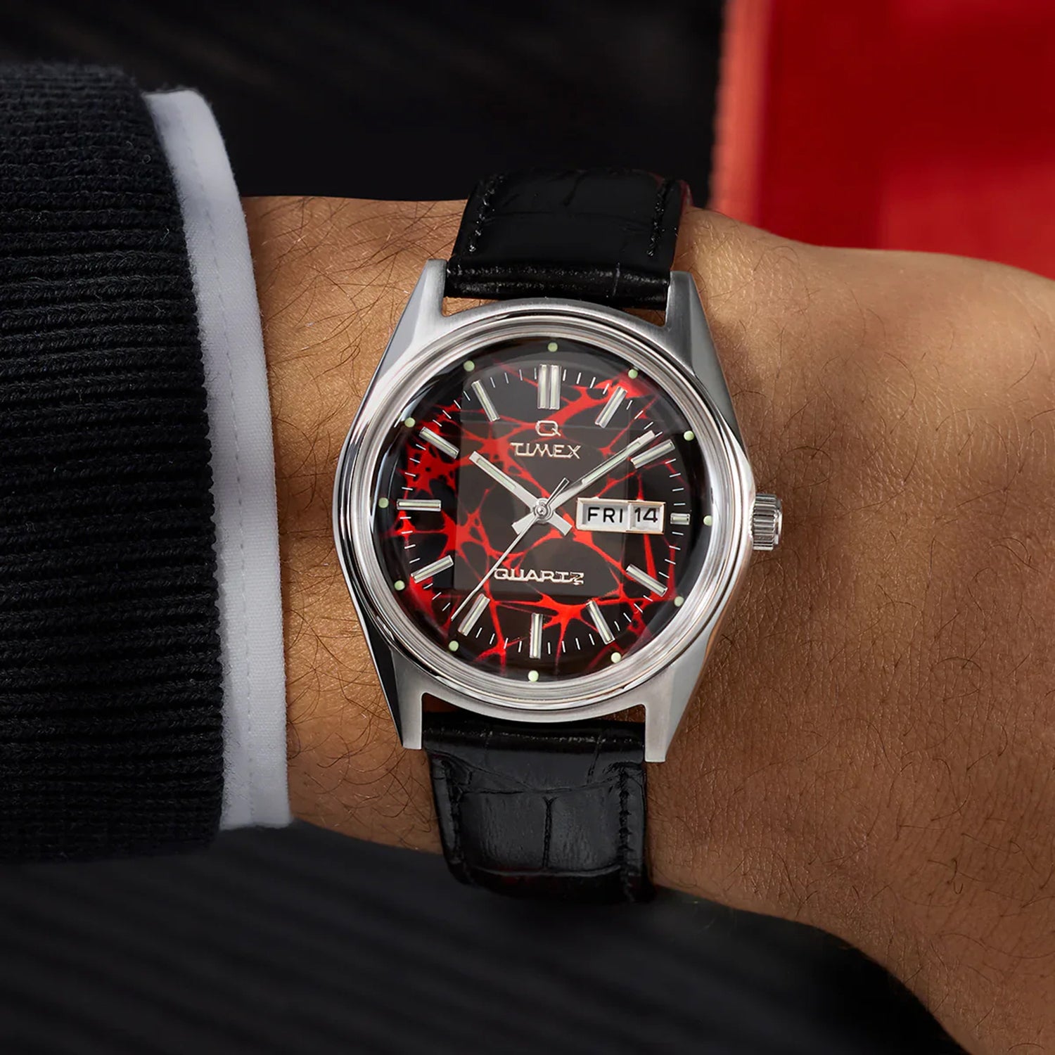 Q Timex Red Vega Men Quartz Red Dial Analog Leather Watch TW2Y55700UJ