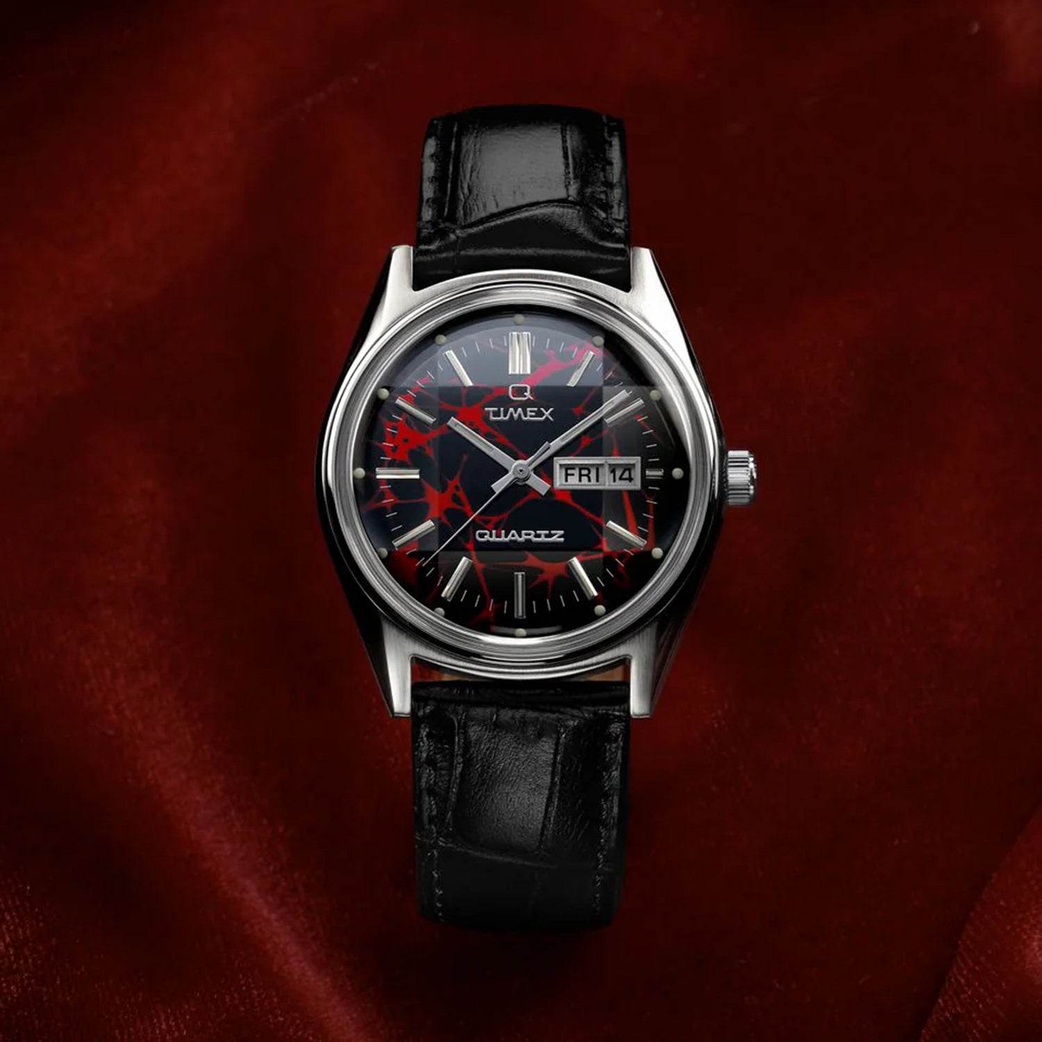 Q Timex Red Vega Men Quartz Red Dial Analog Leather Watch TW2Y55700UJ