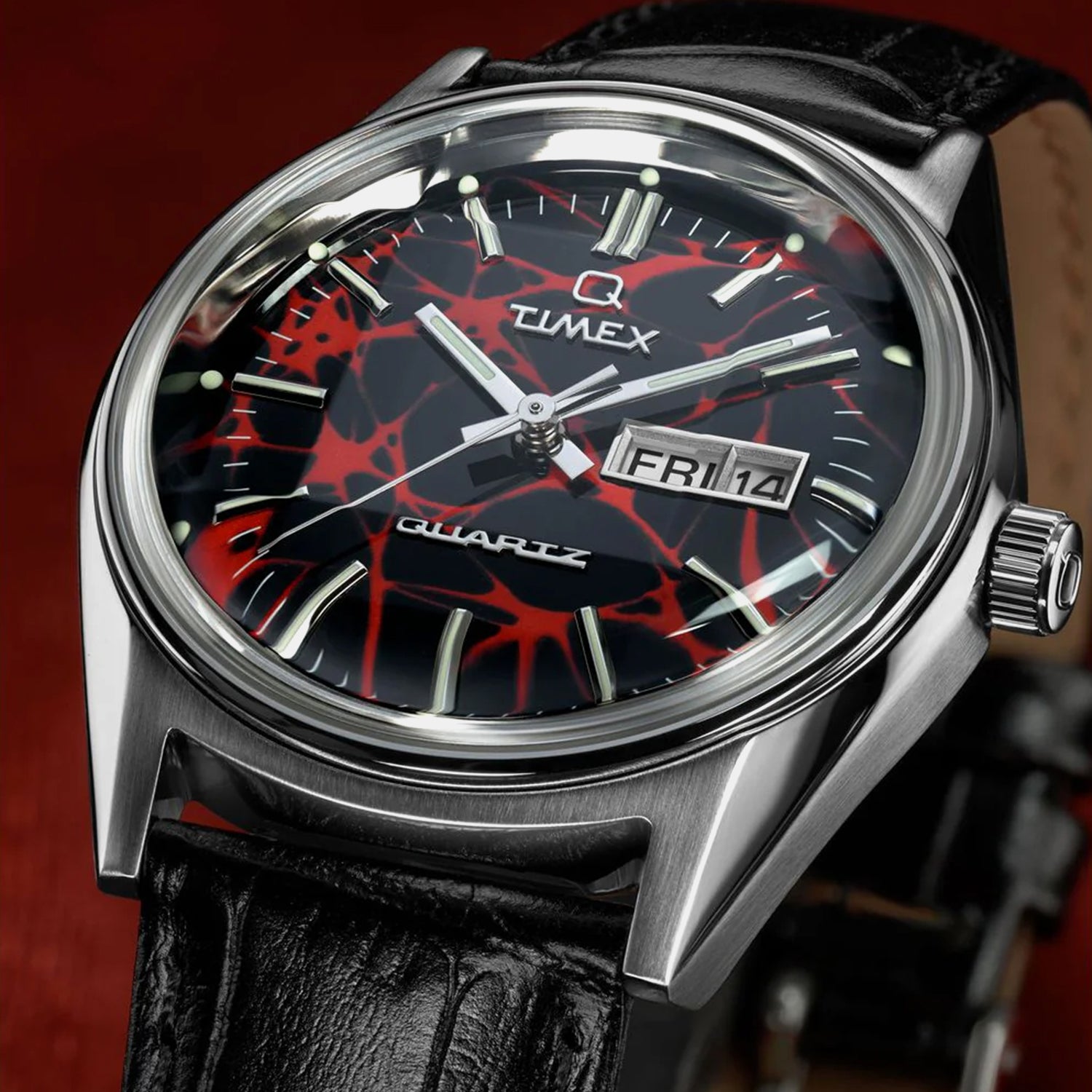 Q Timex Red Vega Men Quartz Red Dial Analog Leather Watch TW2Y55700UJ