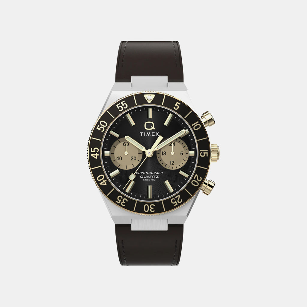 Q Timex Men Quartz Black Dial Chronograph Leather Watch TW2Y56000IK