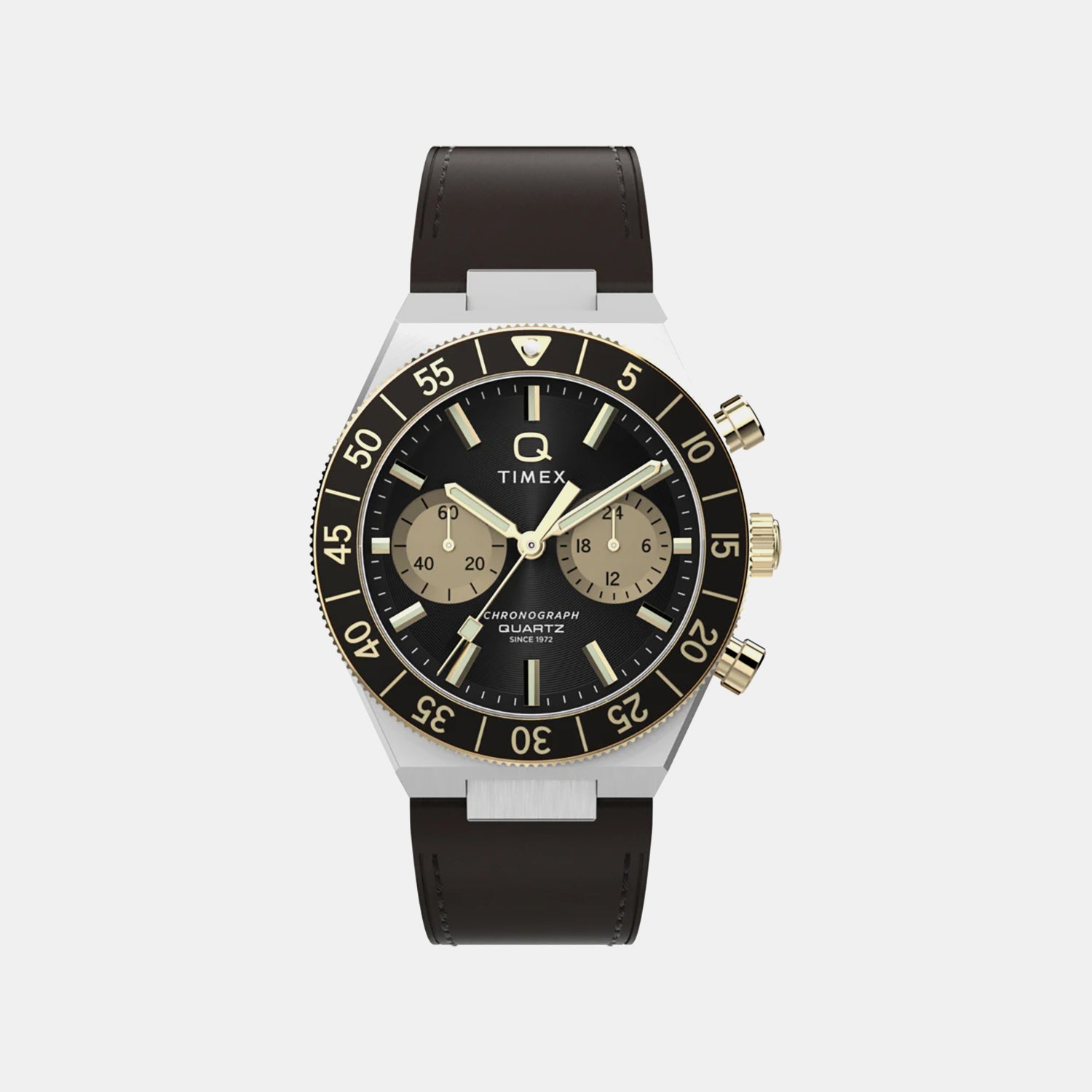 Q Timex Men Quartz Black Dial Chronograph Leather Watch TW2Y56000IK