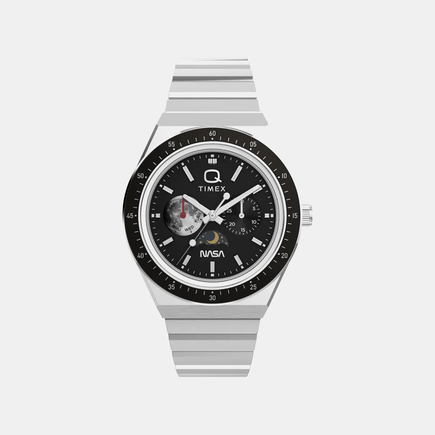 Q Timex Men Quartz Black Dial Multi-Function Stainless Steel Watch TW2Y56700UJ