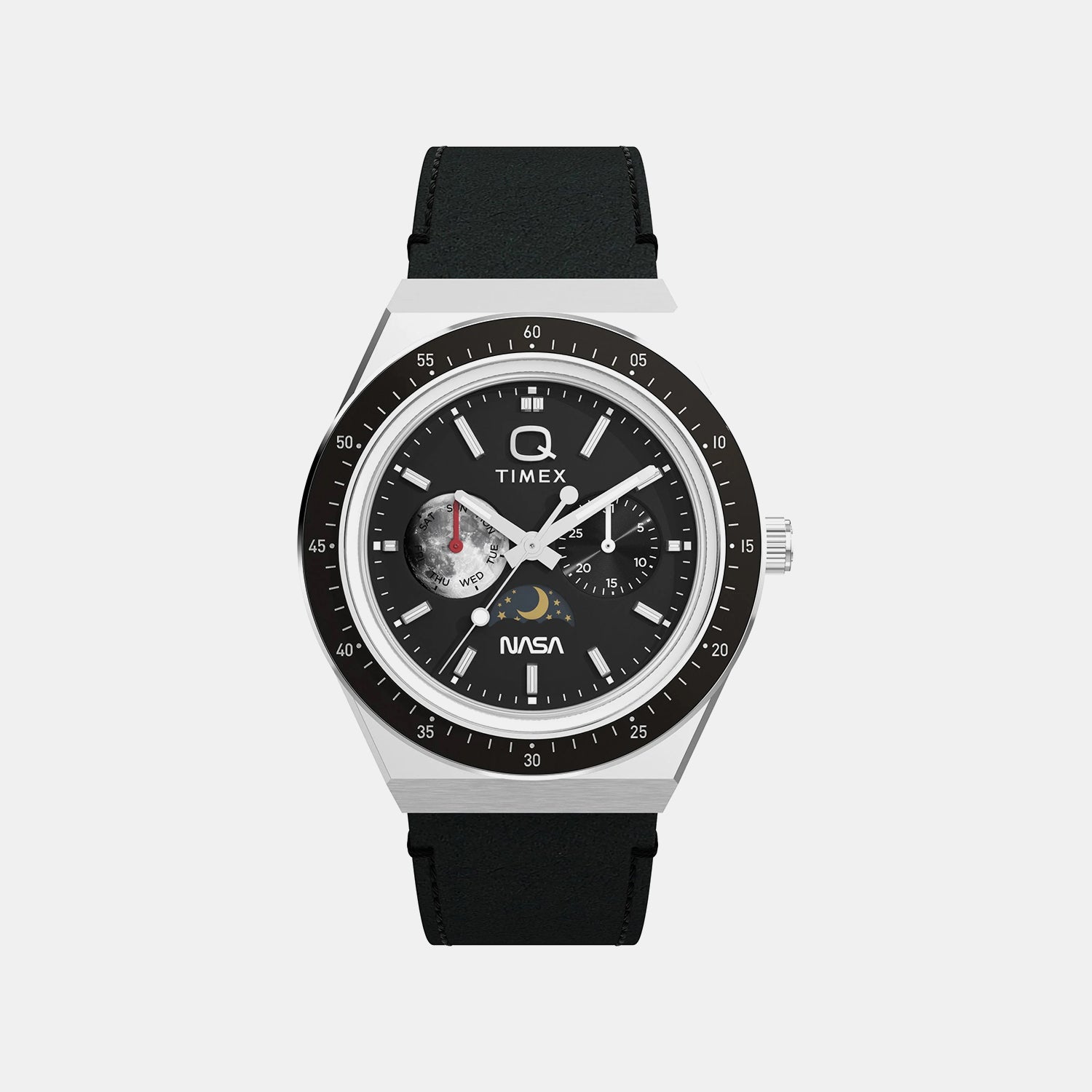 Q Timex Nasa Men Quartz Black Dial Multi-Function Leather Watch TW2Y56800UJ
