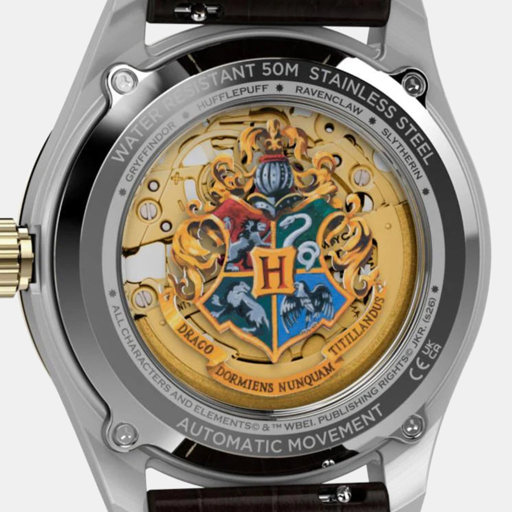 Harry Potter x Timex Waterbury Heritage Automatic Men Gold Dial Analog Leather Watch TW2Y75500X6