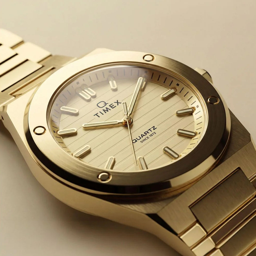 Q Timex Women Quartz Gold Dial Analog Stainless Steel Watch TW2Y82000IK