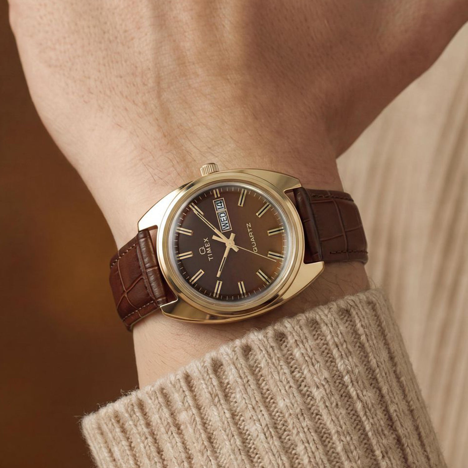 Q Timex Men Quartz Brown Dial Analog Leather Watch TW2Y87200UJ