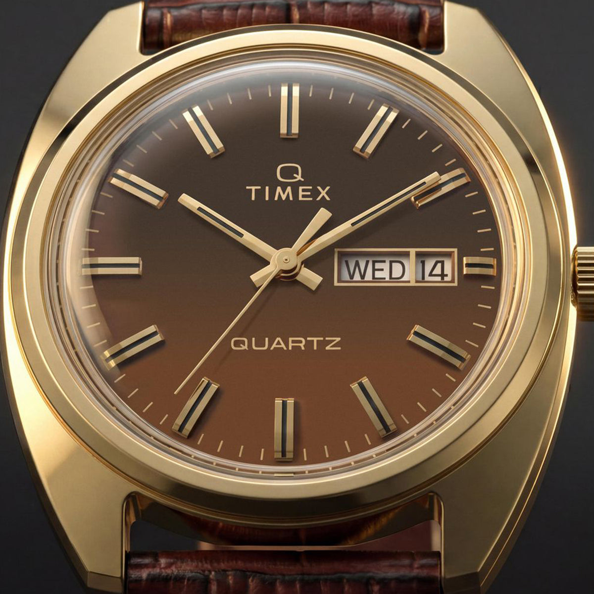 Q Timex Men Quartz Brown Dial Analog Leather Watch TW2Y87200UJ