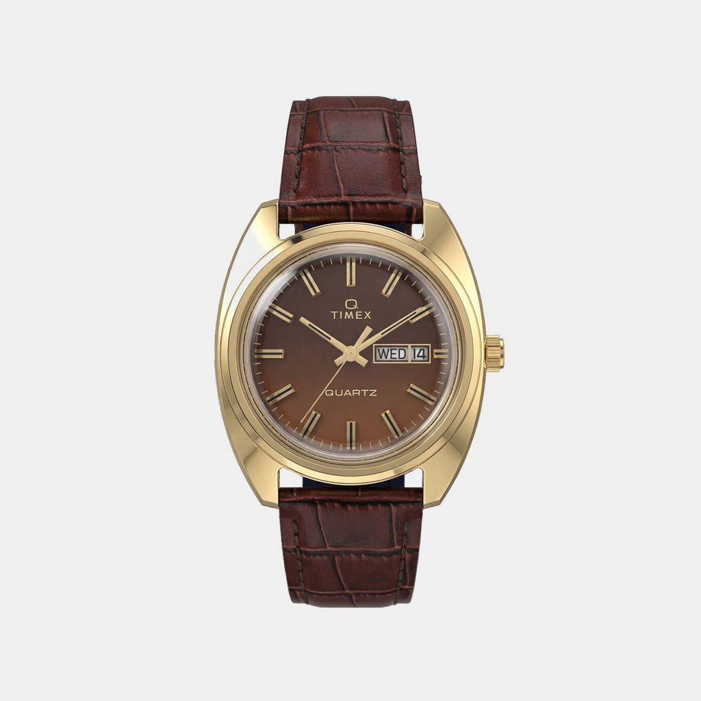 Q Timex Men Quartz Brown Dial Analog Leather Watch TW2Y87200UJ