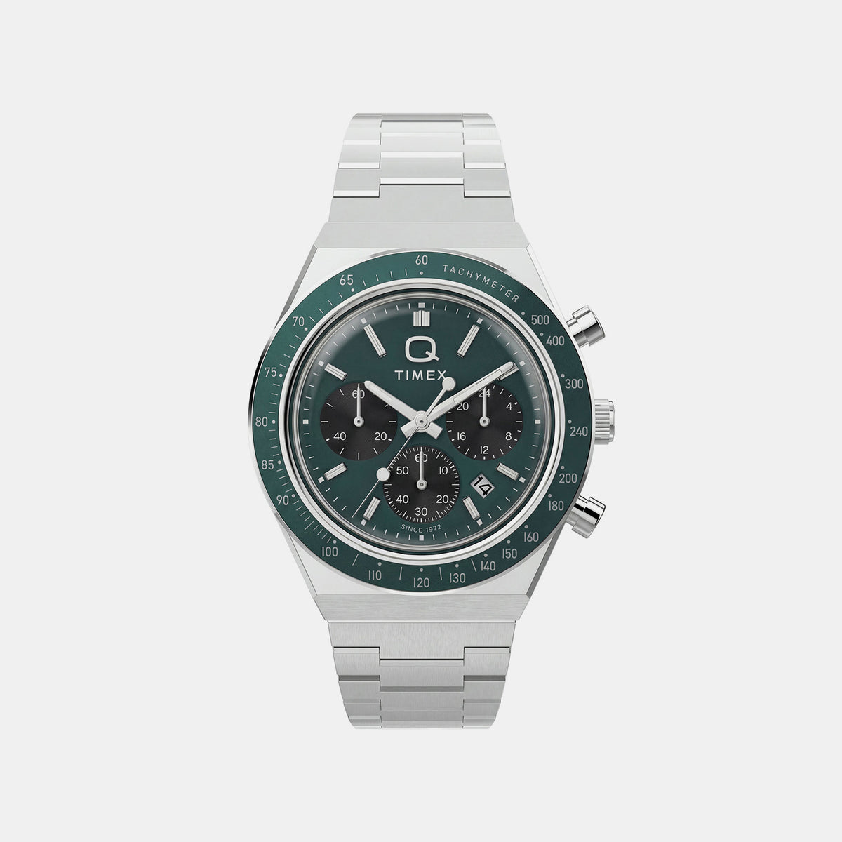 Q Timex Men Quartz Green Dial Chronograph Stainless Steel Watch TW2Y88500UJ