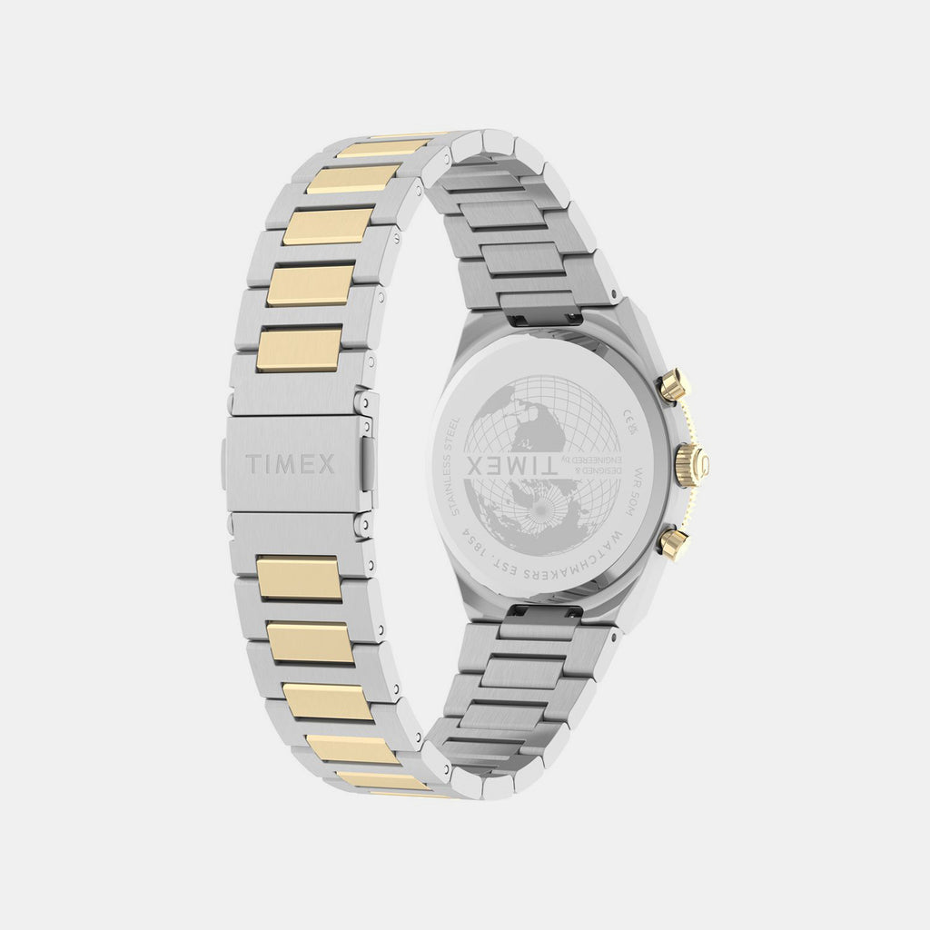 Q Timex Unisex Quartz Gold Dial Analog Stainless Steel Watch TW2Y92300UJ