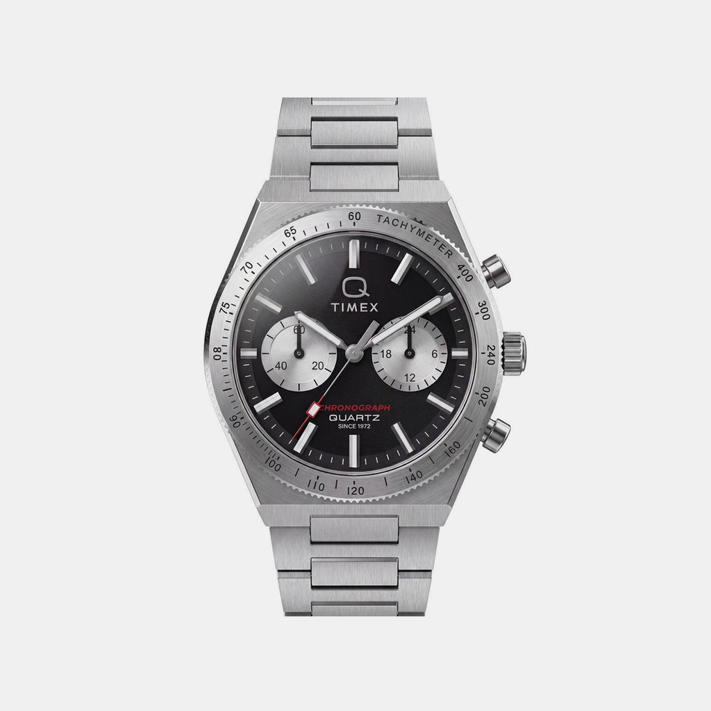 Q Timex Unisex Quartz Black Dial Analog Stainless Steel Watch TW2Y93200UJ
