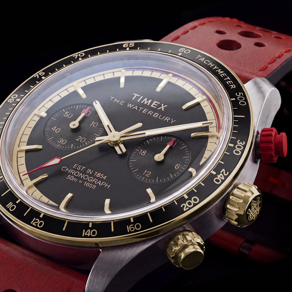 Waterbury Men Quartz Black Dial Chronograph Leather Watch TW2Y93400UJ