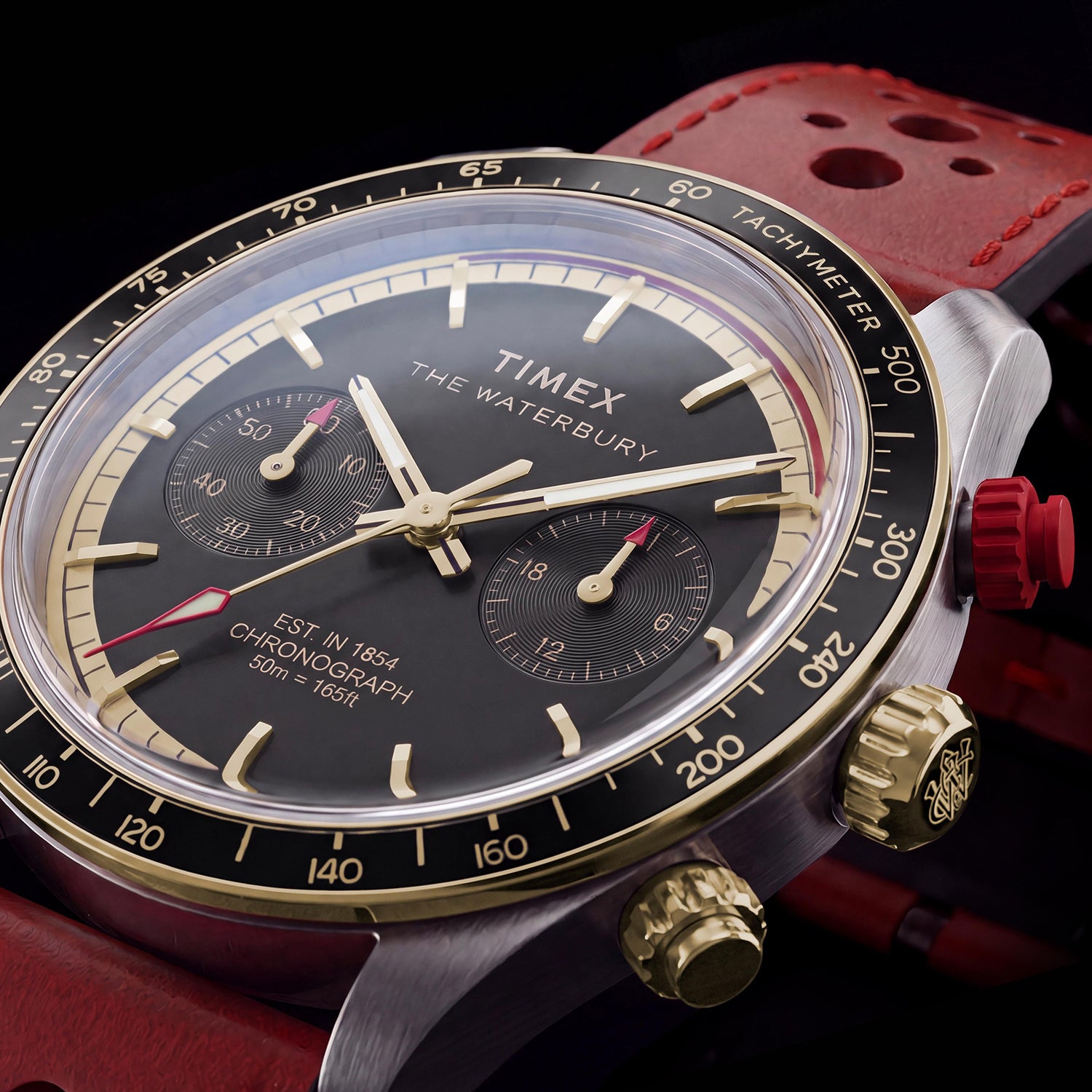 Waterbury Men Quartz Black Dial Chronograph Leather Watch TW2Y93400UJ