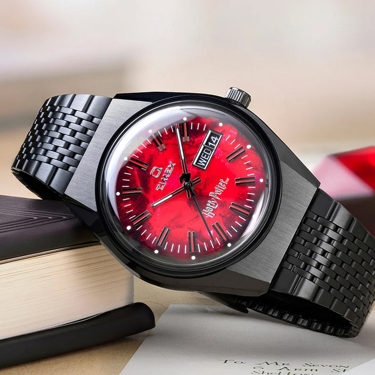Harry Potter x Q Timex Sorcerer's Stone Men Quartz Red Dial Analog Stainless Steel Watch TW2Y99700X6