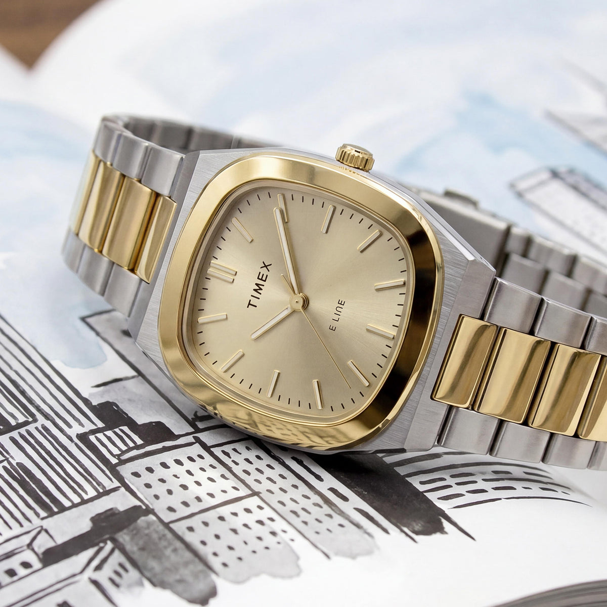 E Line Women Quartz Champagne Dial Analog Stainless Steel Watch TW6A00800UJ