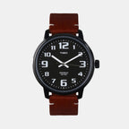 Fashion Men Quartz Black Dial Analog Leather Watch TWEG18303
