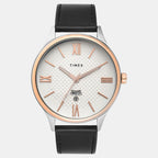 Fashion Men Quartz Silver Dial Analog Leather Watch TWEG18427