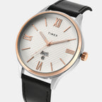 Fashion Men Quartz Silver Dial Analog Leather Watch TWEG18427