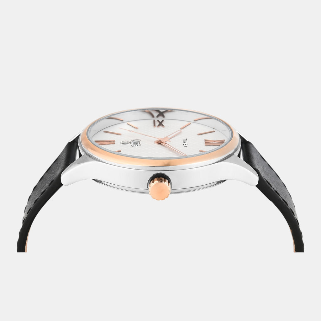 Fashion Men Quartz Silver Dial Analog Leather Watch TWEG18427