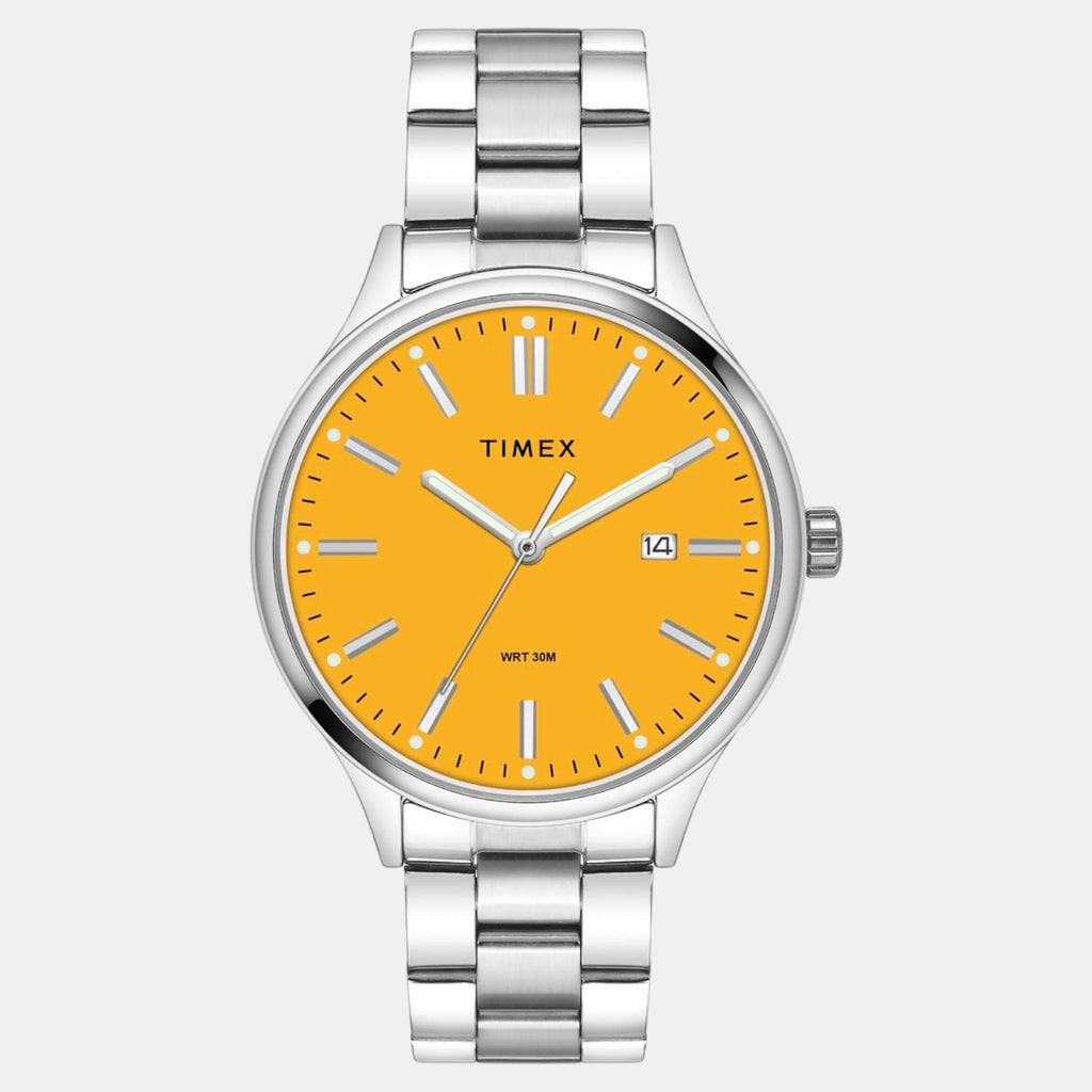 Fashion Men Quartz Yellow Dial Analog Stainless Steel Watch TWEG18428