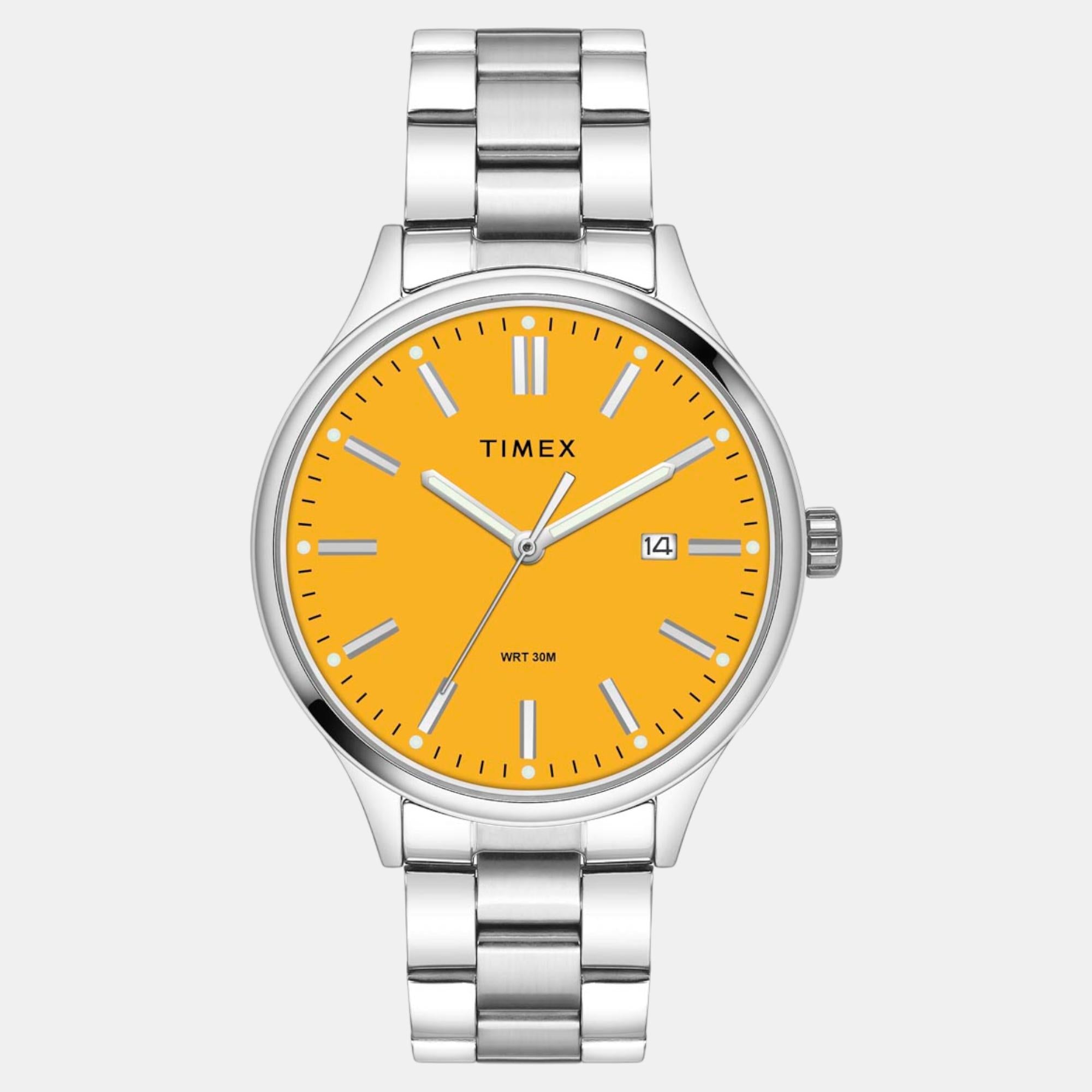 Fashion Men Quartz Yellow Dial Analog Stainless Steel Watch TWEG18428