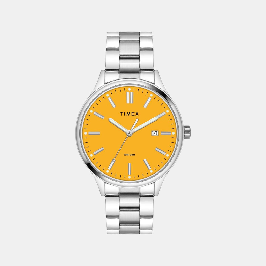 Fashion Men Quartz Yellow Dial Analog Stainless Steel Watch TWEG18428