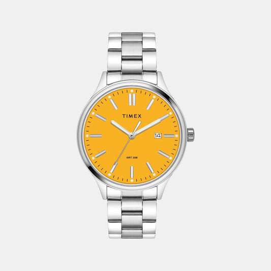 Fashion Men Quartz Yellow Dial Analog Stainless Steel Watch TWEG18428